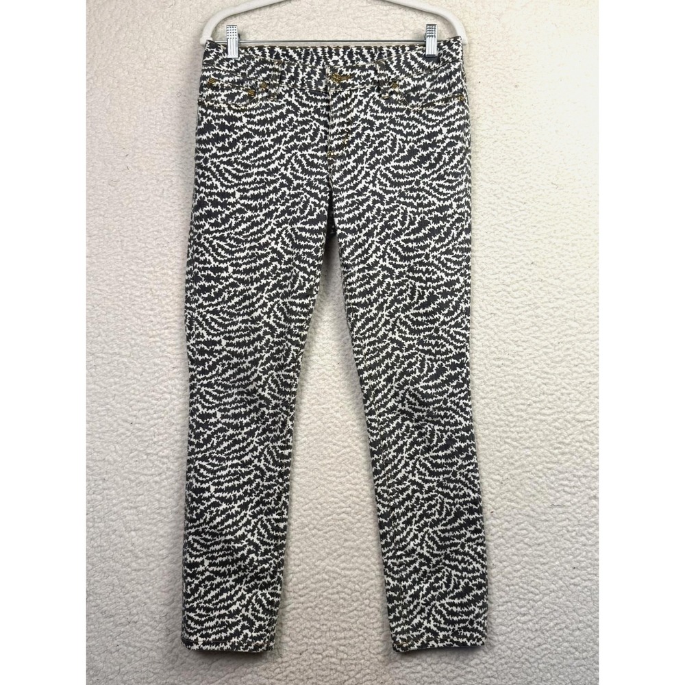 Tory Burch Jeans Womens 29 Navy White Super Skinny Graphic Stretch Denim